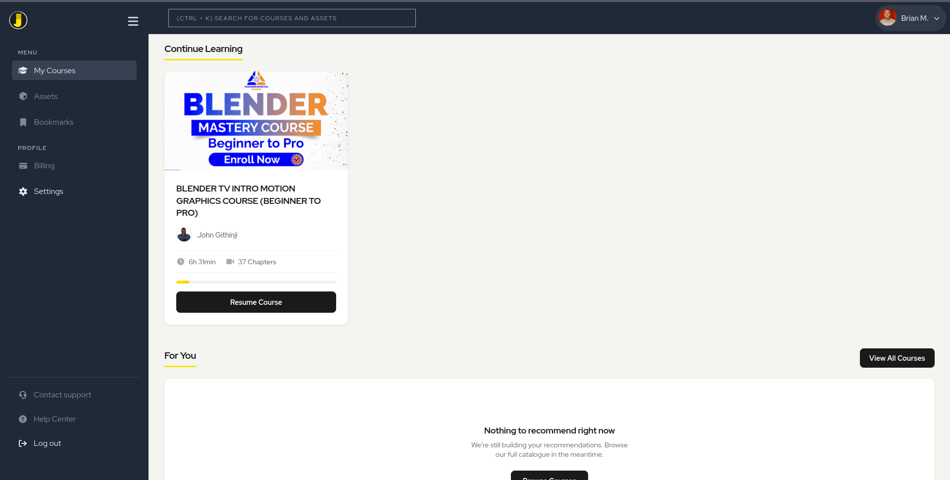 Jitumoto Animations Learning — Courses Dashboard
