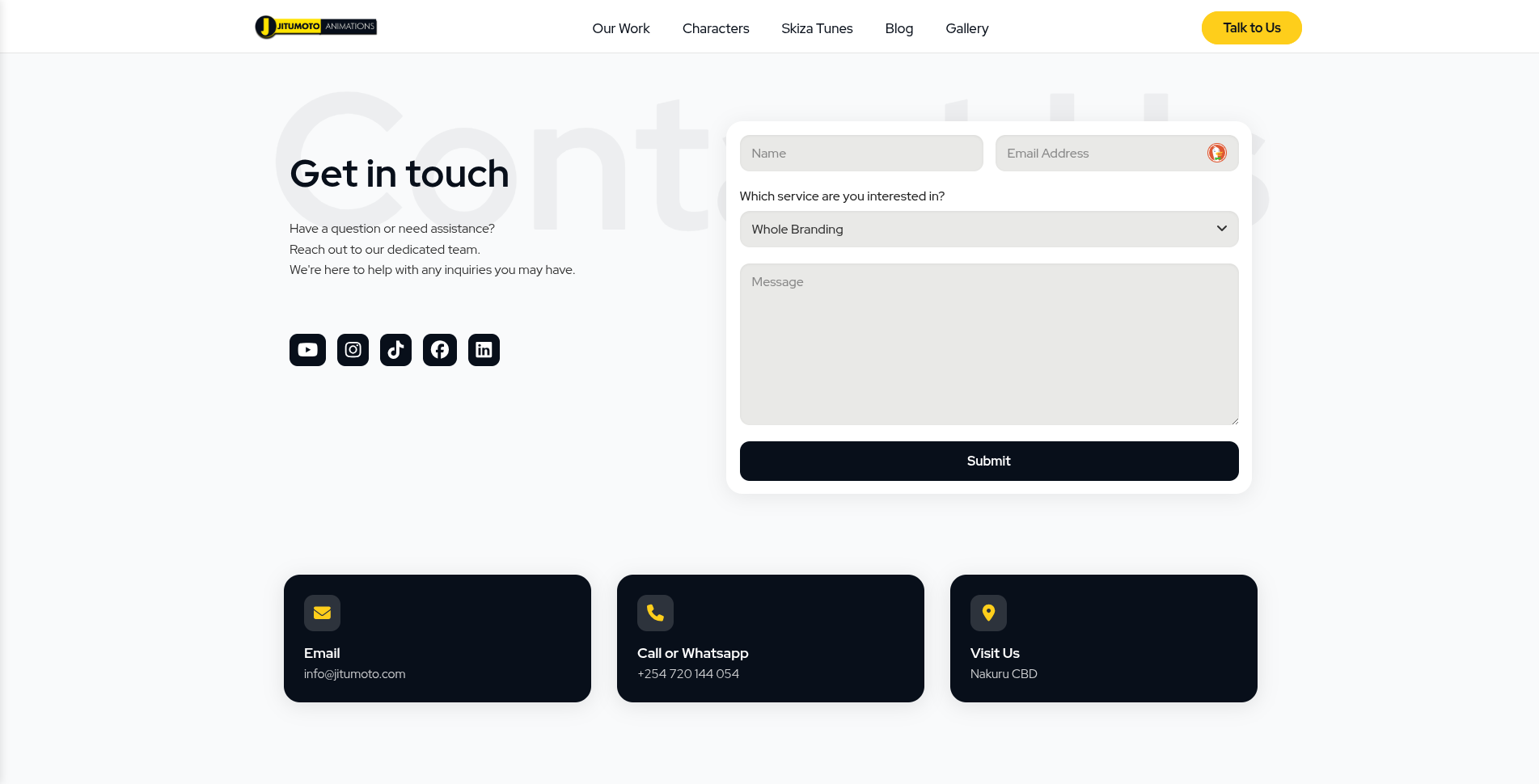 Jitumoto Animations — Contact section