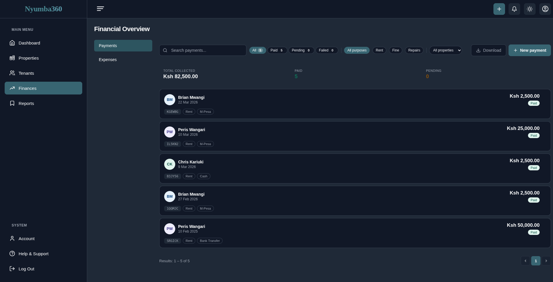 Nyumba360 Dashboard — Payments